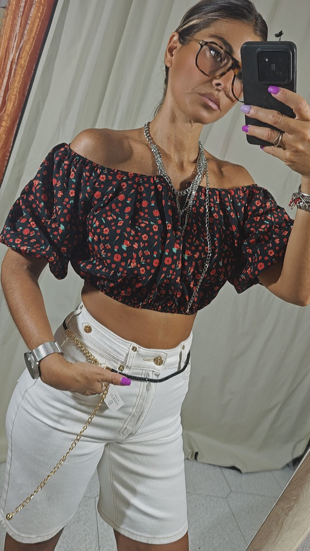 Maglia crop fiori