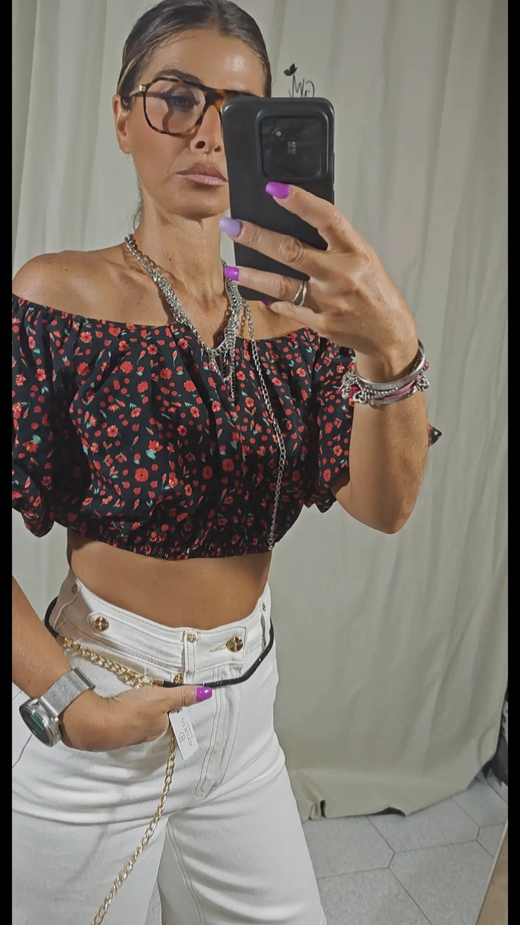 Maglia crop fiori
