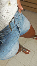 Pantalonicini jeans strass con cintura