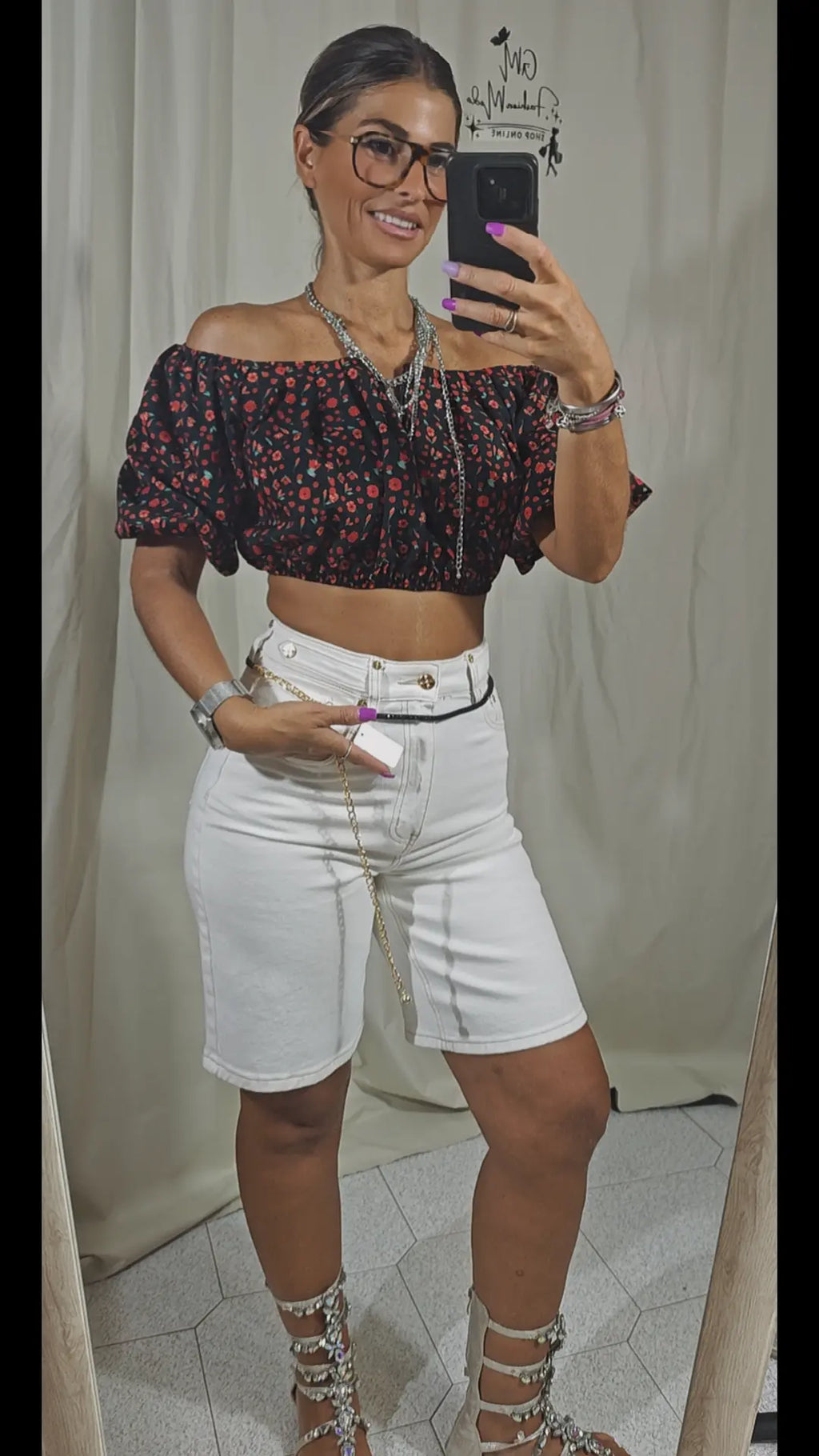Maglia crop fiori