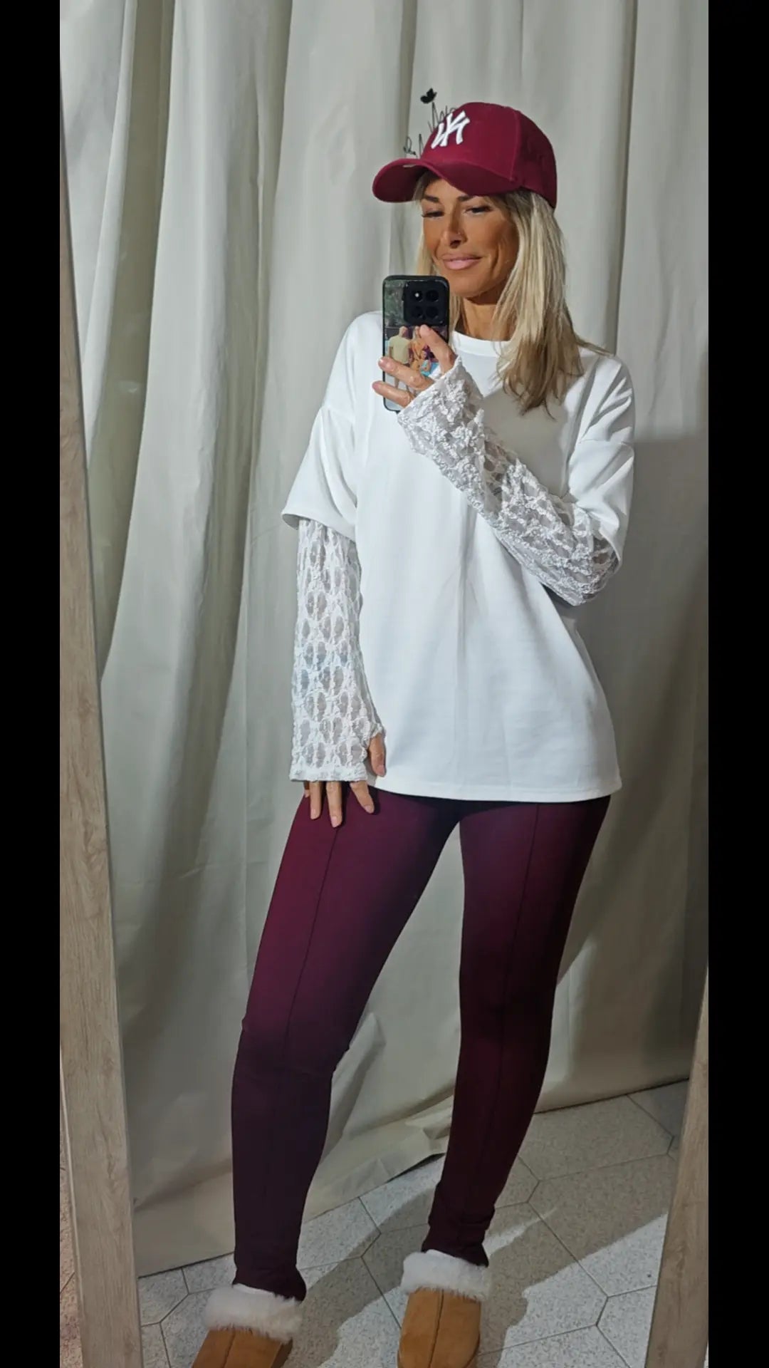 Maglia manica guanto in pizzo